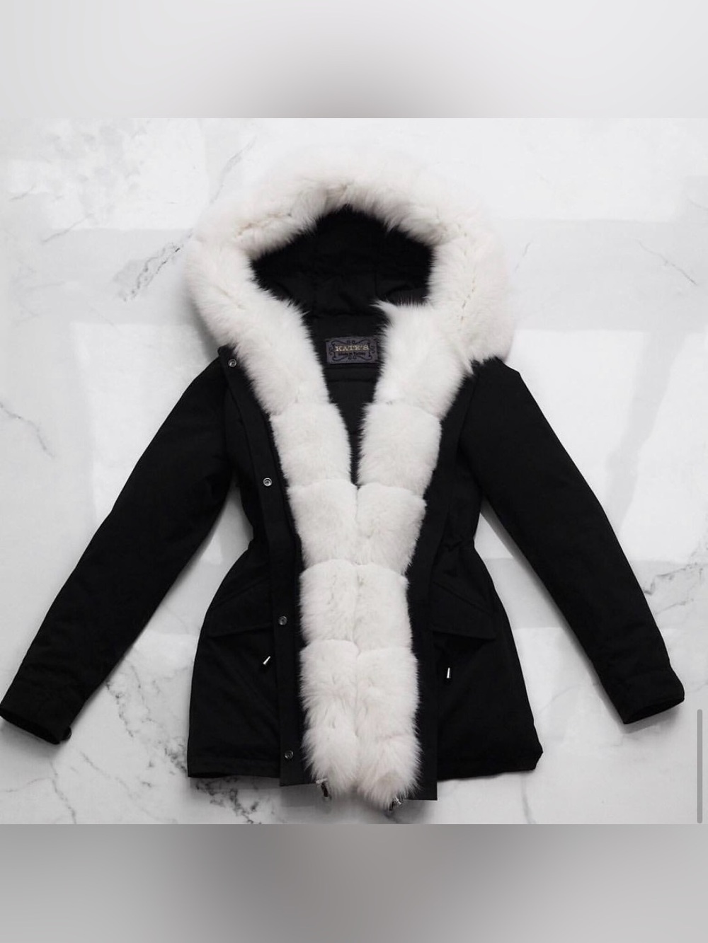 Kate’s Black Parka with Genuine Fox Fur Trim